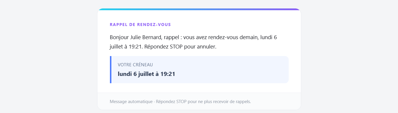 Le rappel reçu par le client