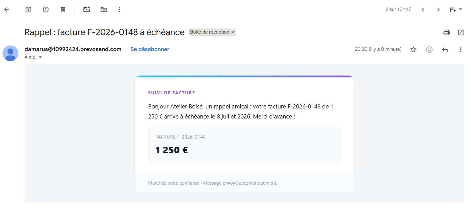 La relance reçue